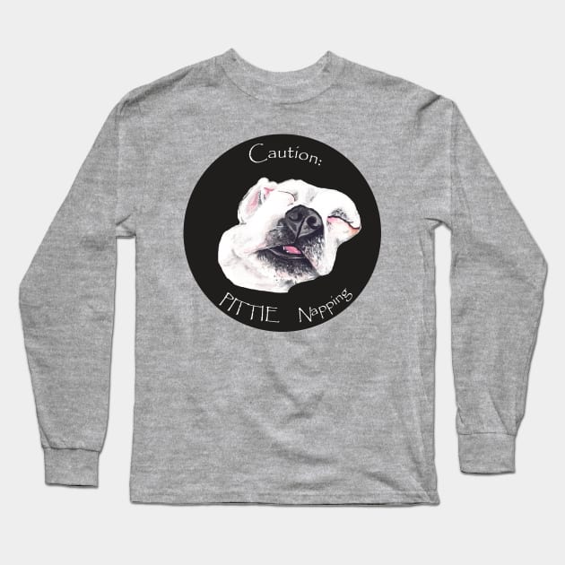 Pittie Napping Long Sleeve T-Shirt by worksofheart